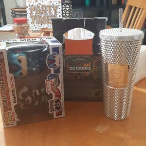 Starbucks - Exclusive Studded Silver Tumbler, Limited Edition + Funko Pop! Rocke